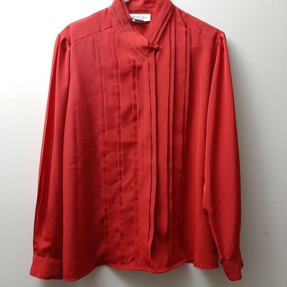 Vintage Yves St. Clair Red Pleated Button DownBlouse size 16 - Picture 1 of 12